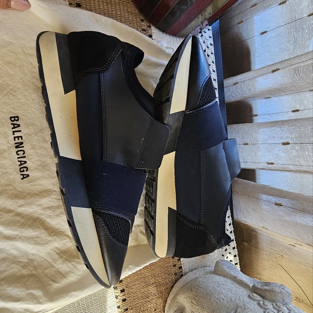 Balenciaga Blue Leather and Neoprene Race Runner Sneakers Size 36 - Picture 7 of 12